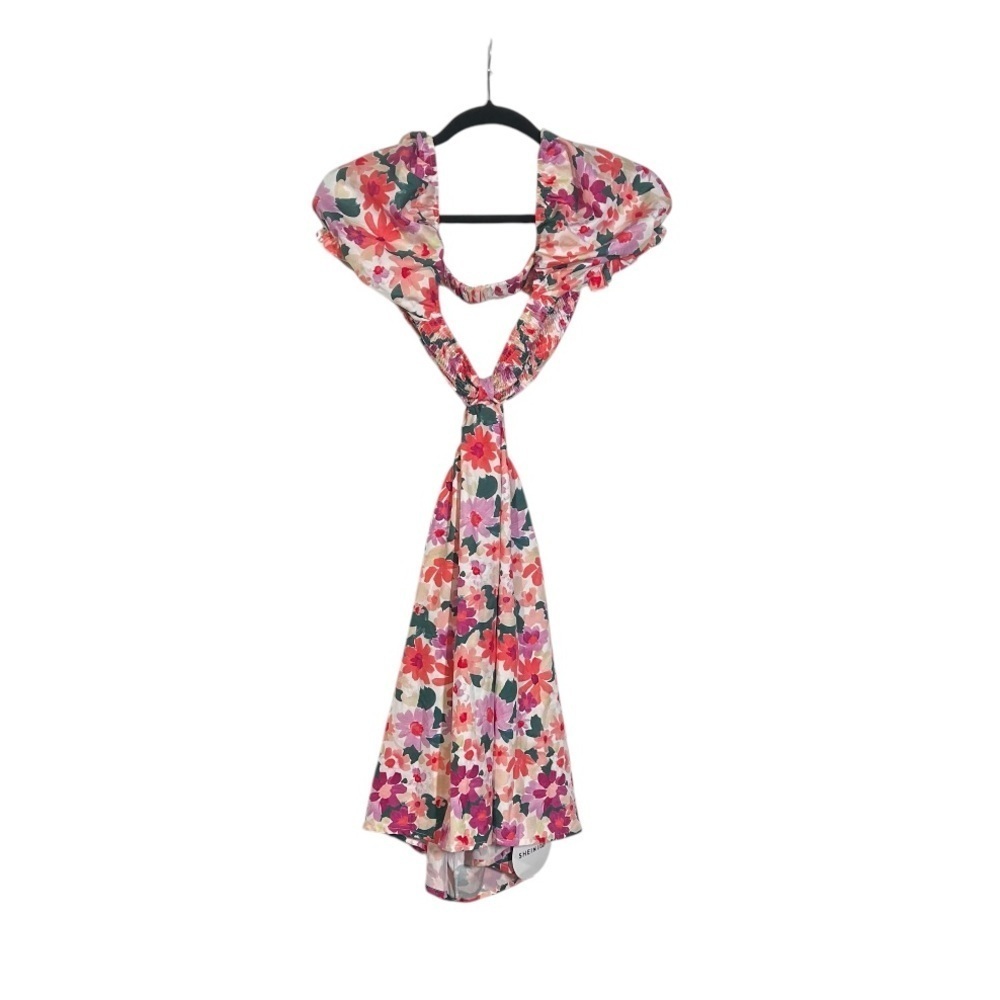 Shein Vcay Floral Dress Pink White Green Size XS NWT Resort Summer Tropical
